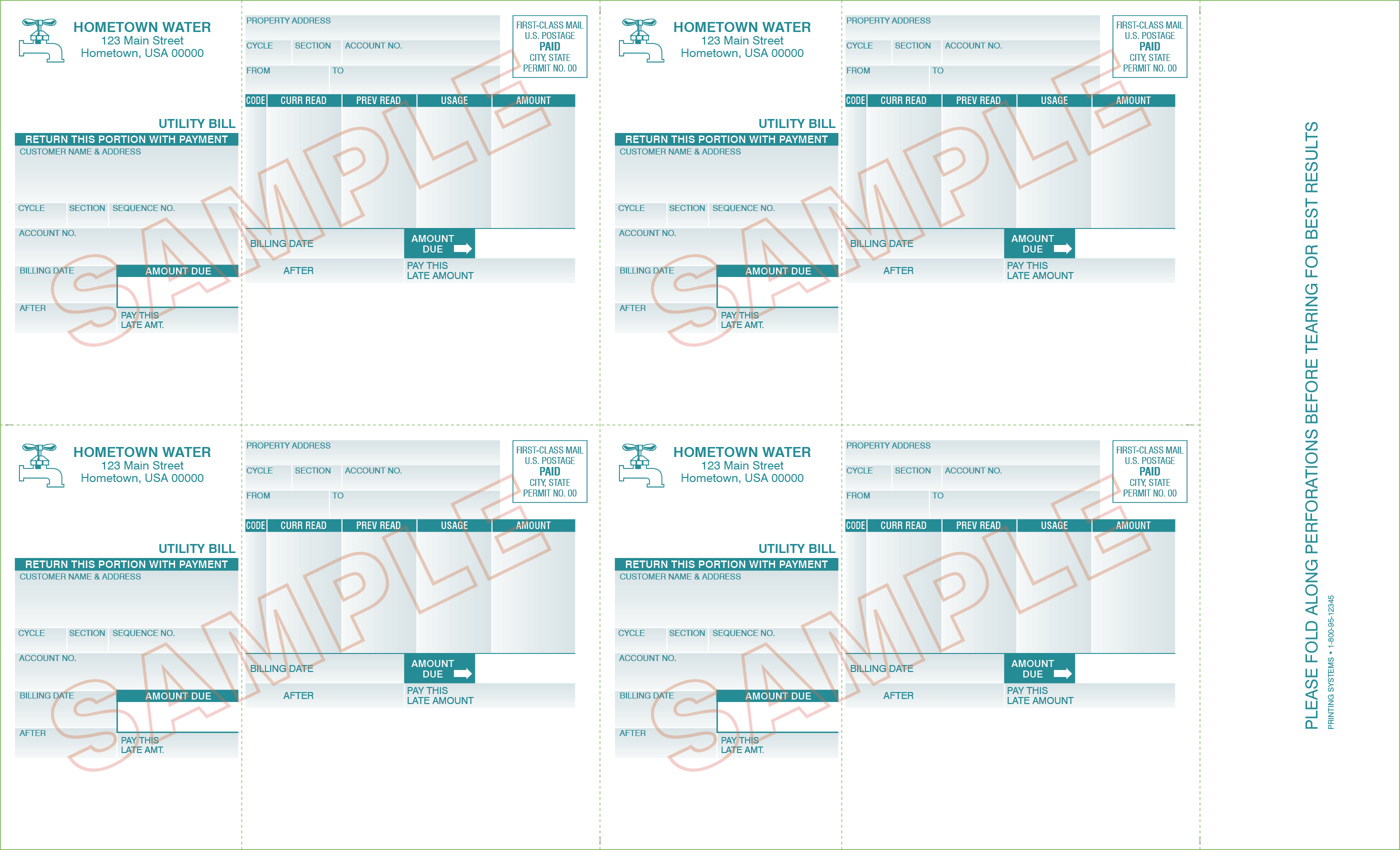 Utility Bills - BSA (4up) - Vert. Perf. -Meter (Style B)