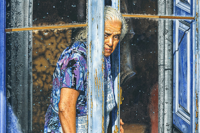 Woman Between The Doors watercolor print
