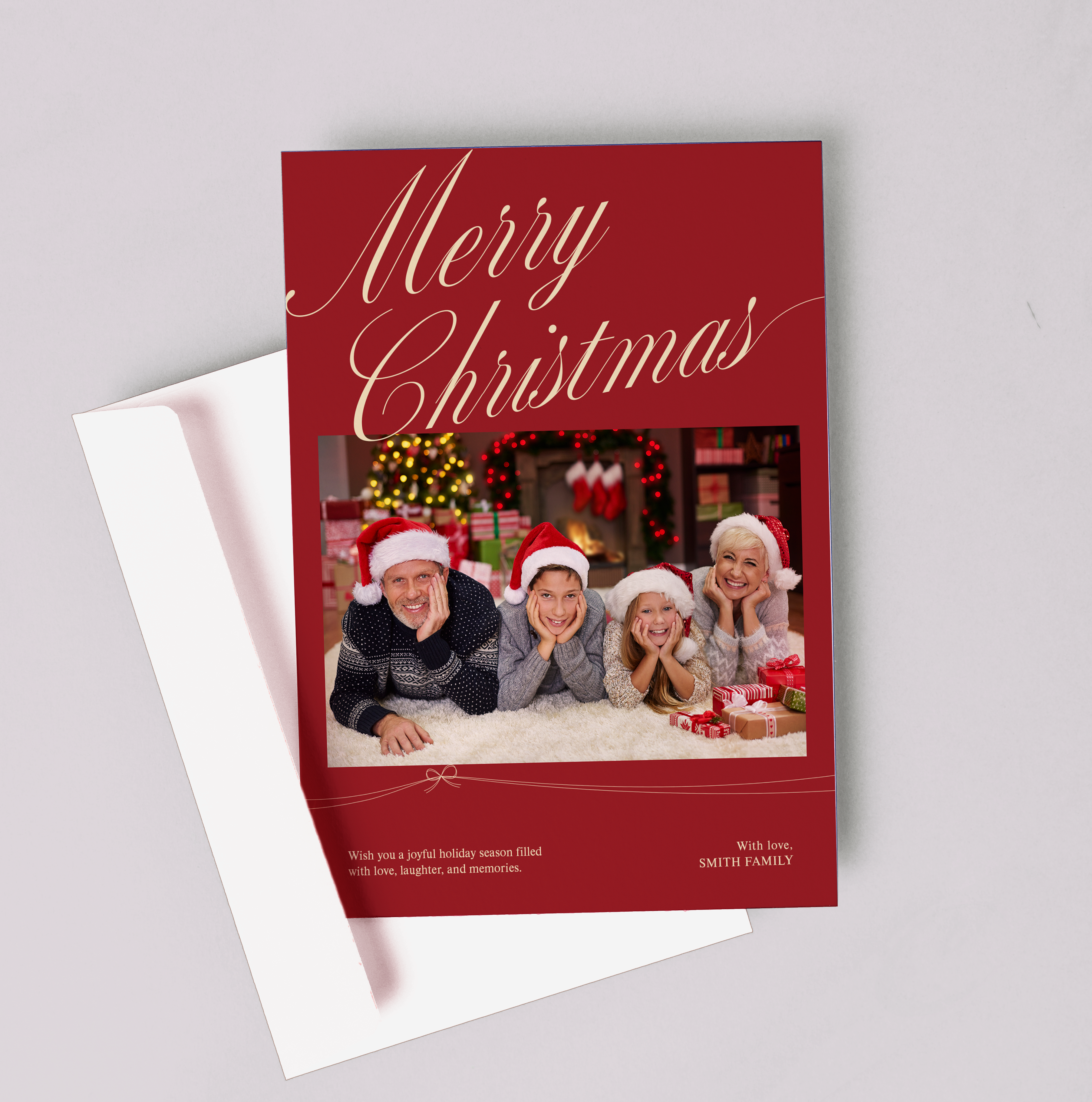 flat Christmas cards with white envelopes