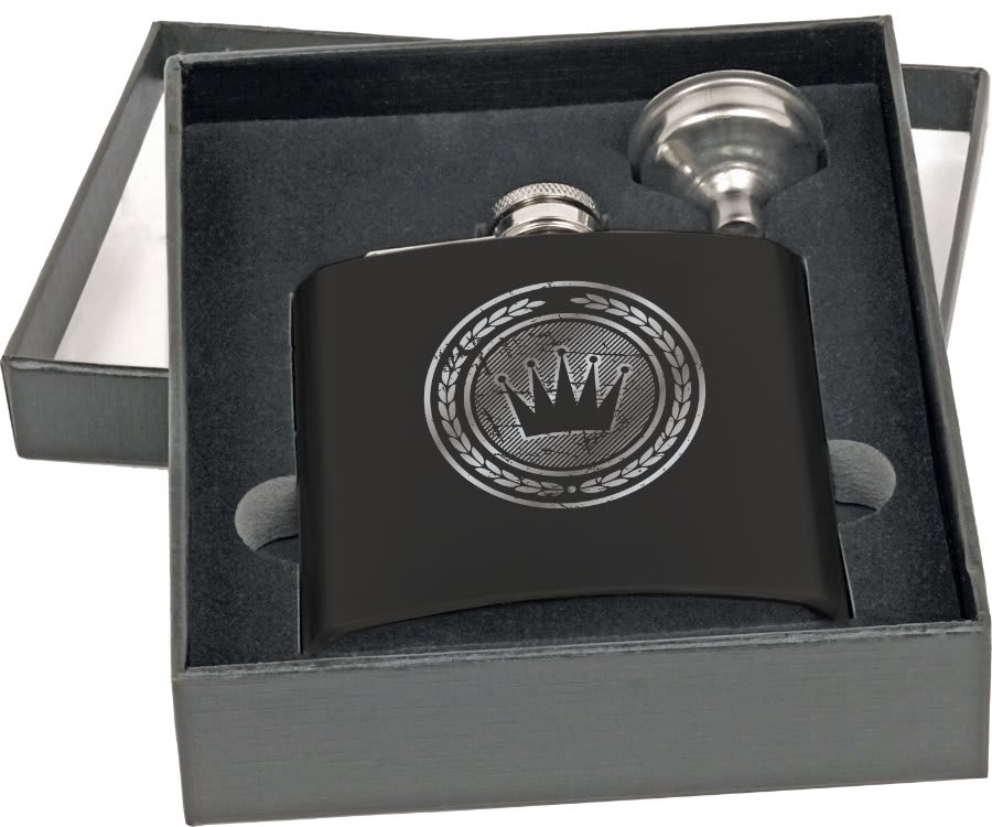 6 oz Matte Black Flask Set in Black Presetation Box 6 oz Matte Black Flask Set in Black Presetation Box