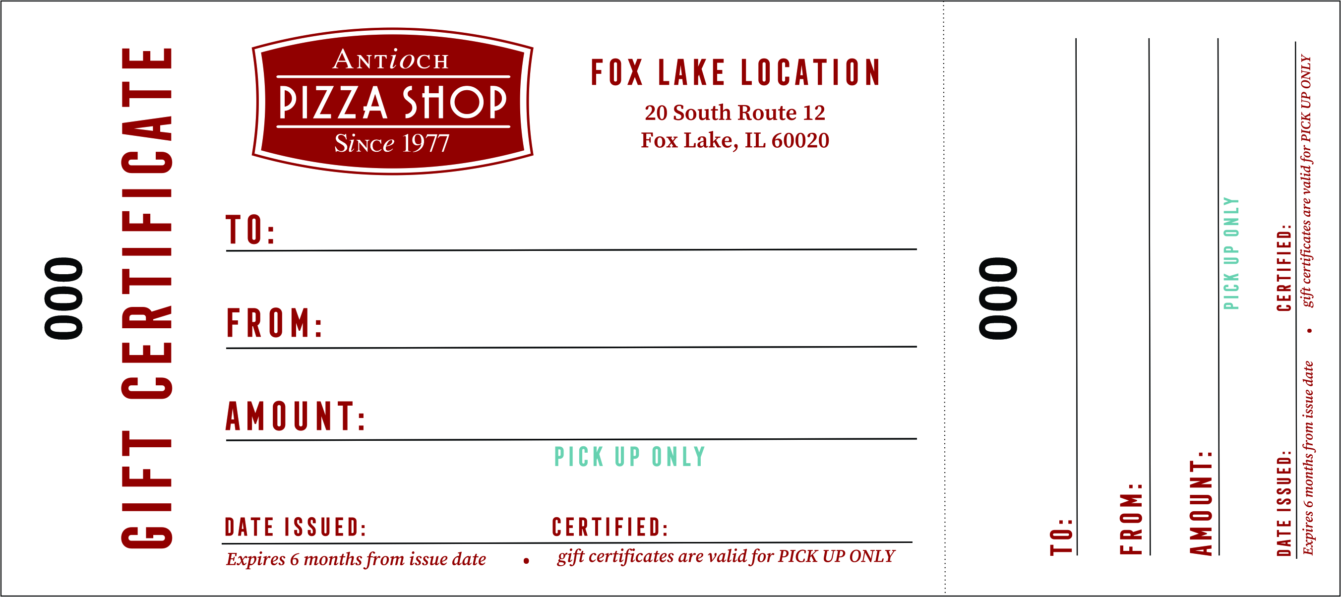 Fox Lake Gift Certificates