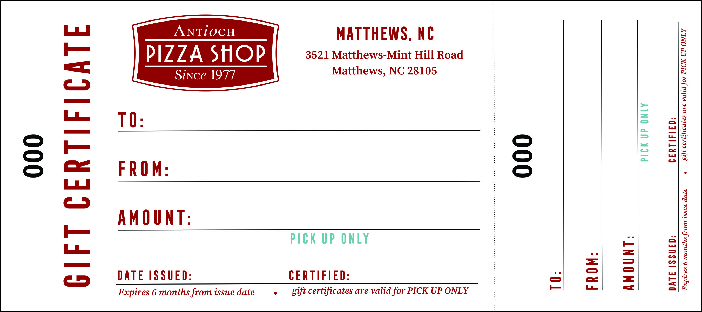 Matthews Gift Certificates