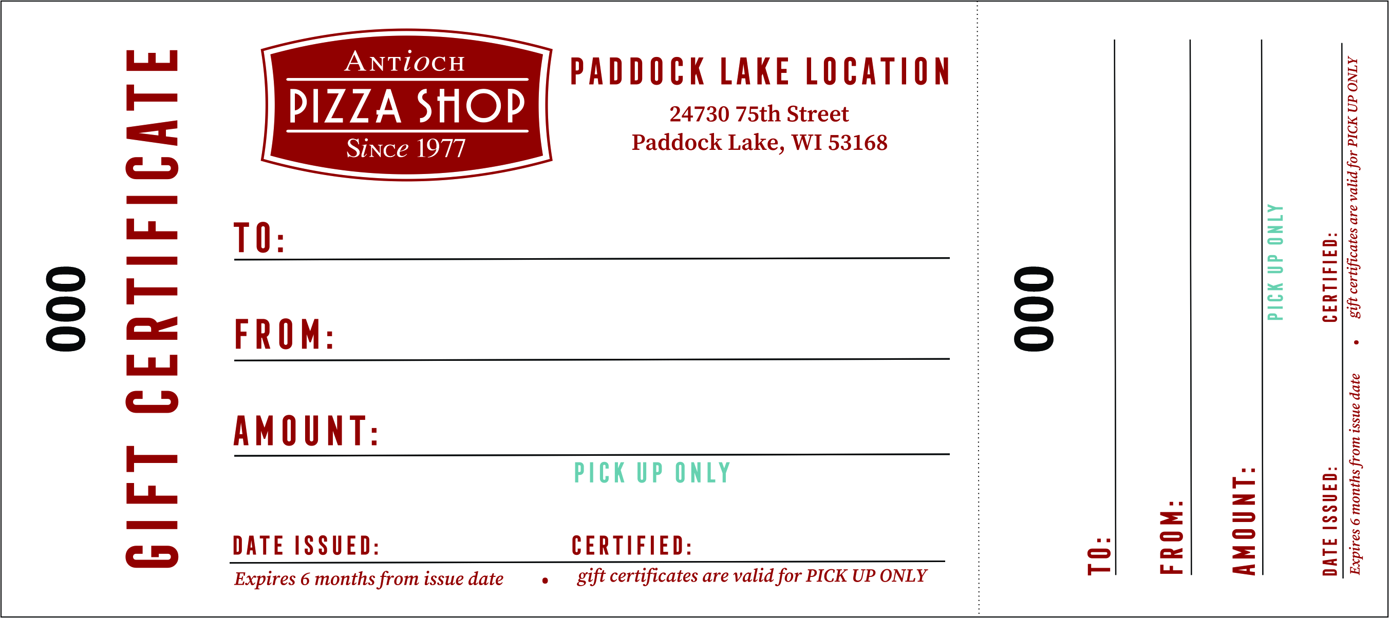 Paddock Lake Gift Certificates