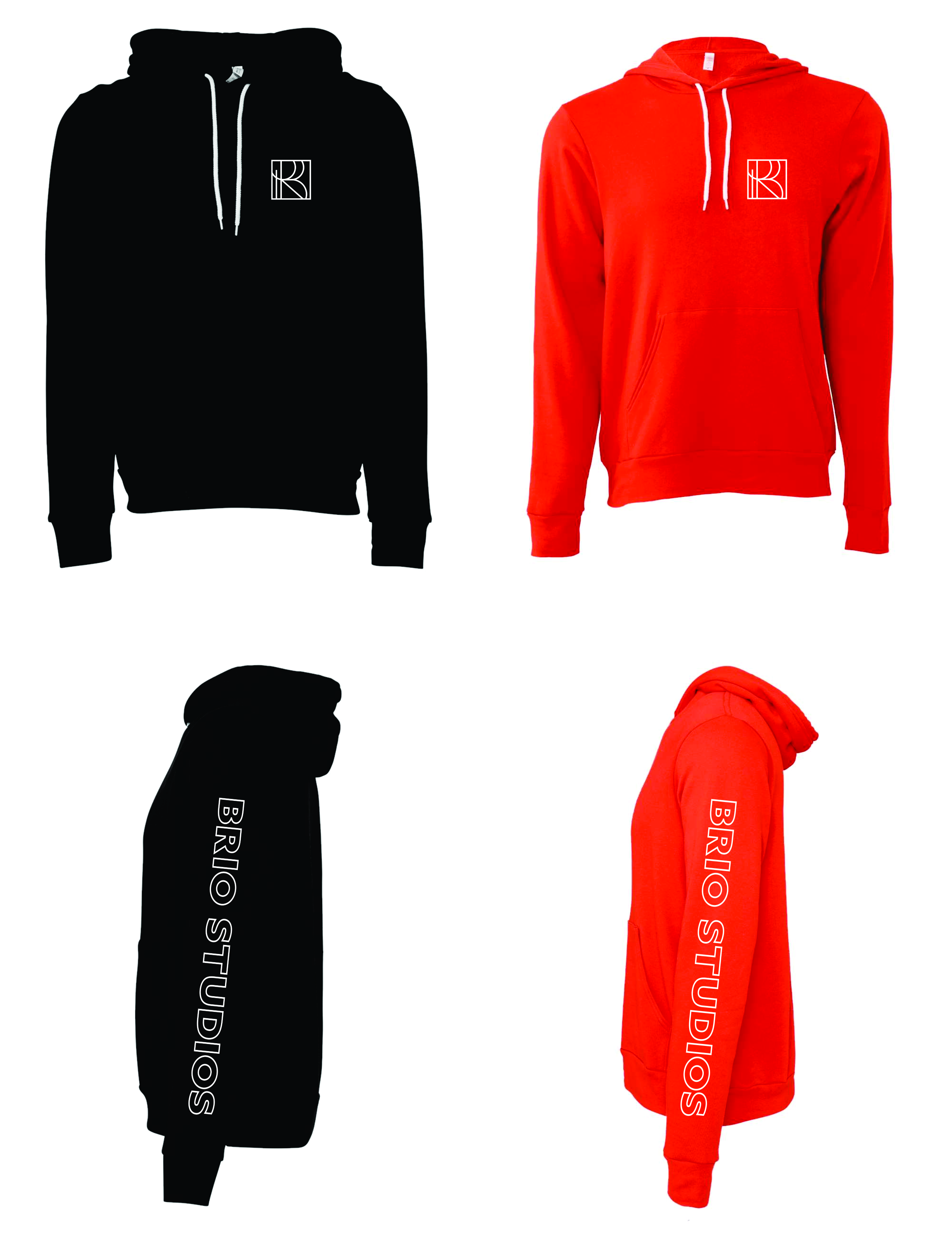 Brio Studios Sleeve Hoodie is a Bella Canvas hoodie with the Brio Logo Imprinted onto it. 