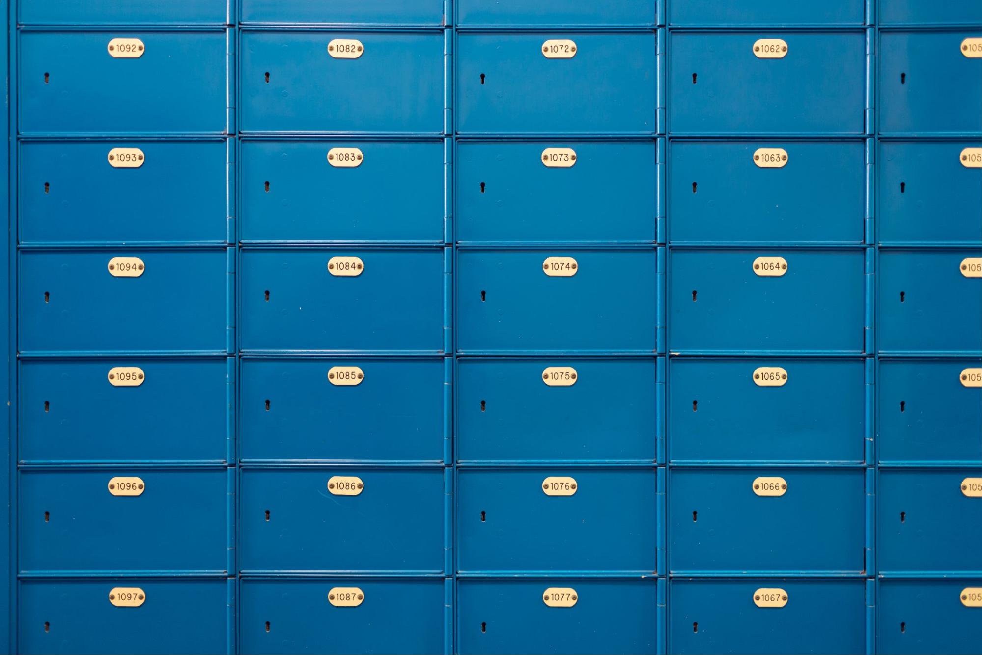 Wall of numbered PO boxes
