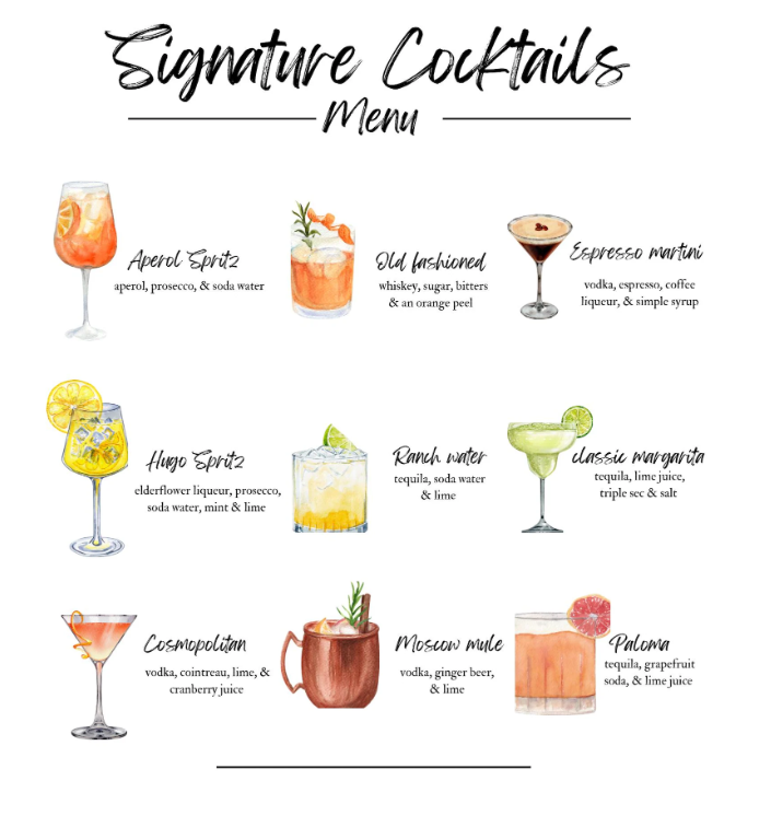 Bar Menu- Wedding